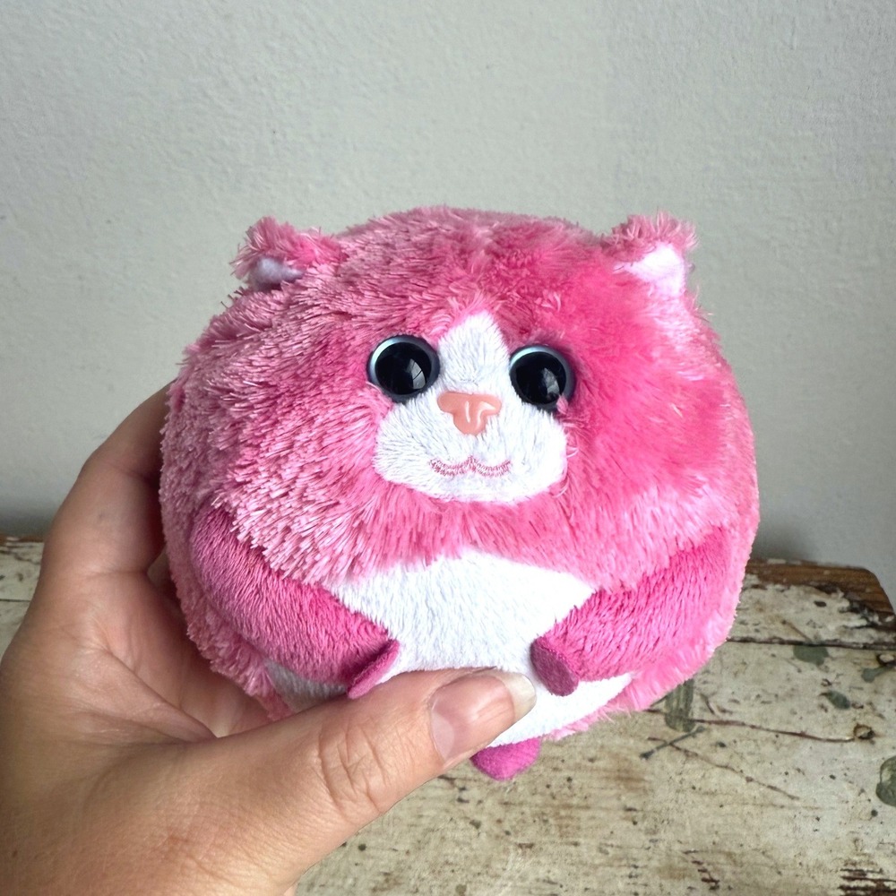 Ty Beanie Ballz Tumbles Pink Cat Plush Round Ball 4"